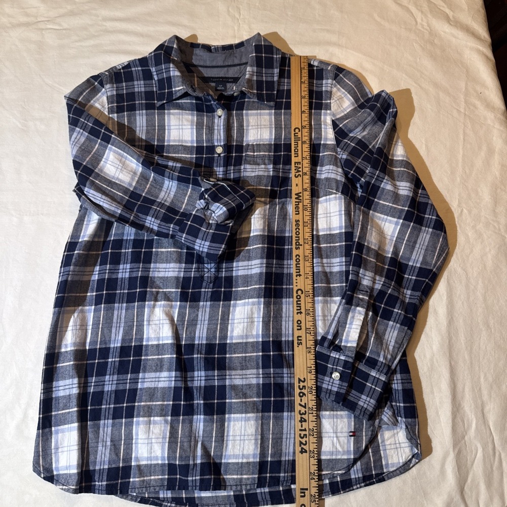 Tommy Hilfiger Plaid Check Flannel 1/2 Button Up Shirt Long Sleeve Small